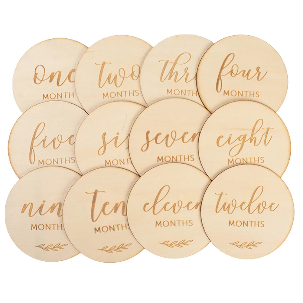 

Month Wood Chips Baby Growth Recording Cards Durable Premium Material Beautiful Appearance Milestone Wooden Photography