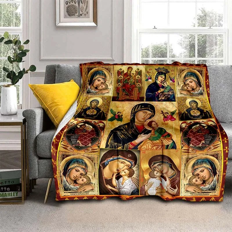 Virgin Mary Warm Soft Lightweight Flannel Blanket Versatile Throw for Sofa Bed Travel Camping Living Room Office Couch Chair