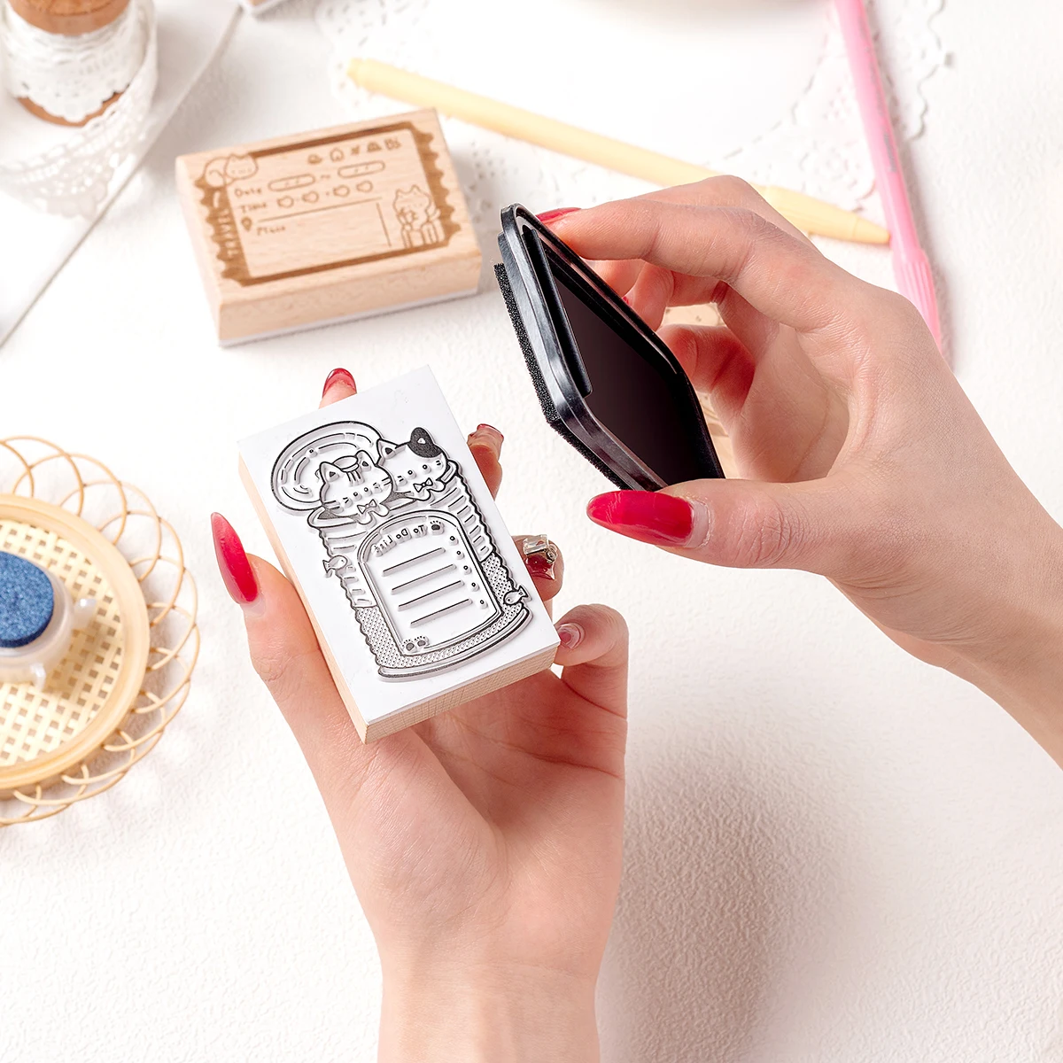 قطعة واحدة من ختم التقويم الخشبي المبتكر للحيوانات، مناسب لأجهزة الكمبيوتر المحمولة والمخططين، مستلزمات مكتبية ورائعة