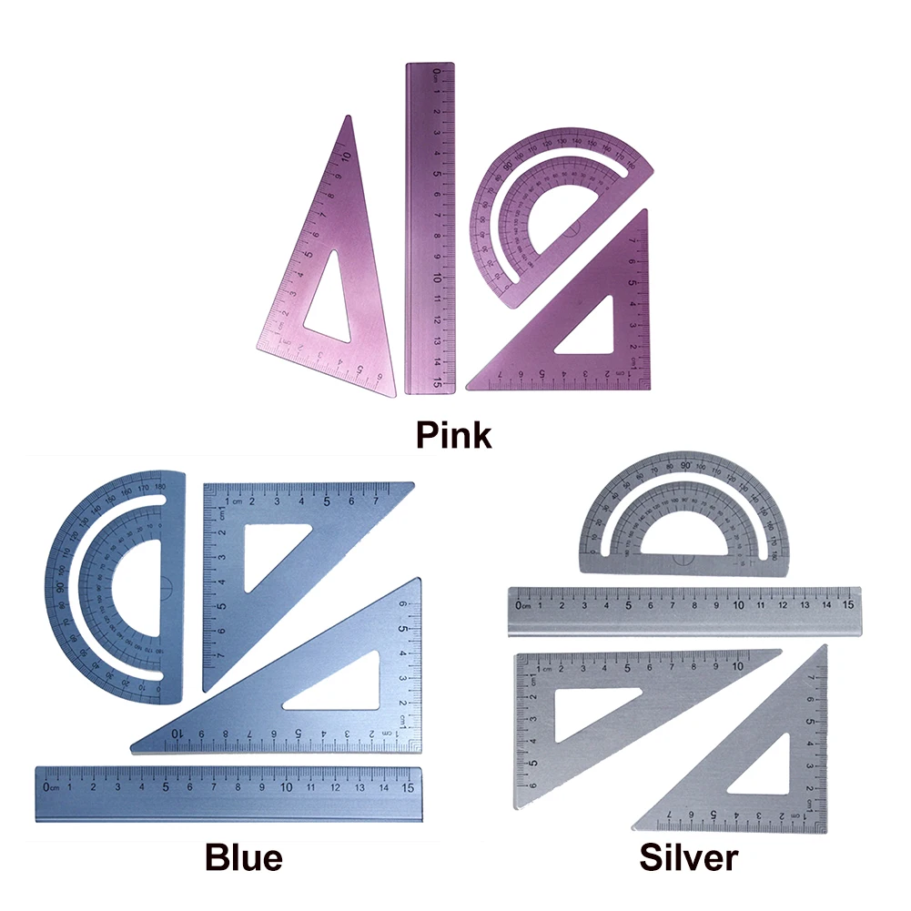 4 stücke Lehrer Glätte isen Winkelmesser Lineal Set klare Skala Aluminium legierung Prüfung für Schule Briefpapier Büro Mathematik Geometrie