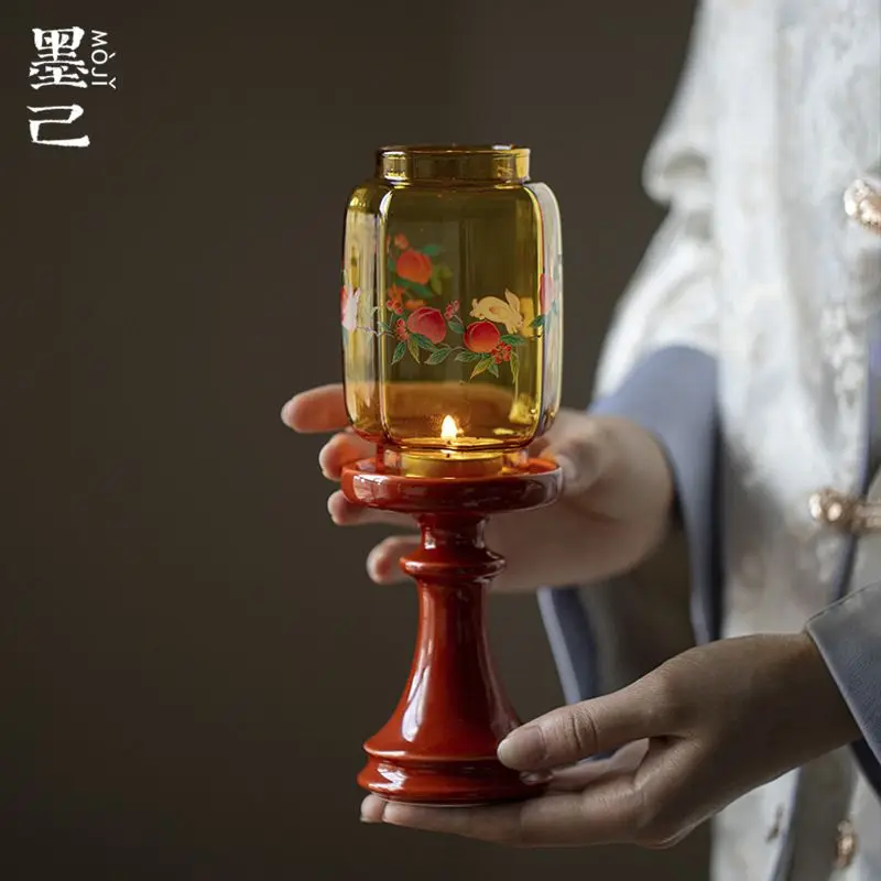 Imperial Red Elegant Candle Holder Tea Ceremony Glass Ceramic Aesthetic Decor Incense Candlestic Stand Atmosphere Ornament Gift