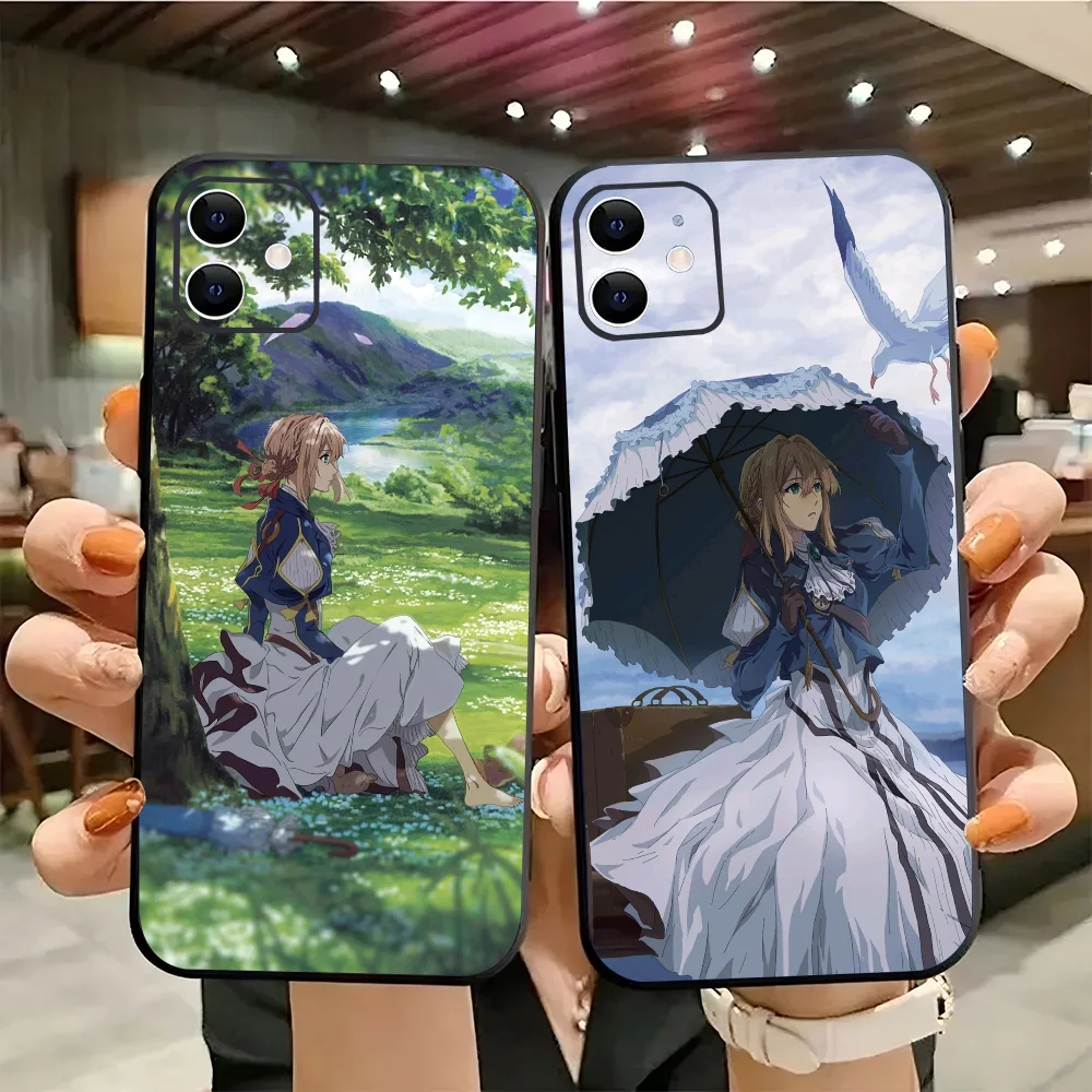 

1 шт. фиолетовый чехол для телефона Evergarden в стиле аниме, силиконовый мягкий чехол для iPhone 16, 15, 14, 13, 12, 11 Plus Pro Max Plus