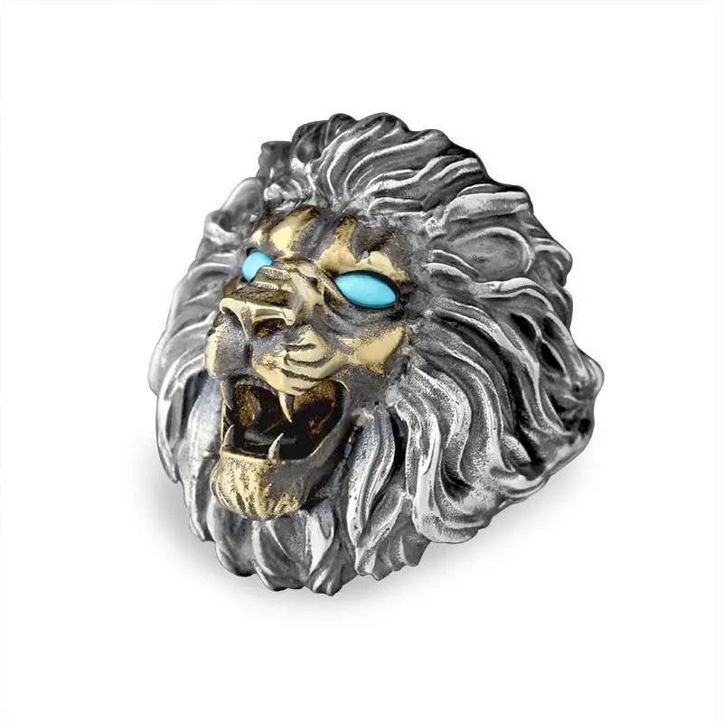 Retro Personality Domineering Lion Head Ring for Men\'s Fashion Trend Punk Rock Adjustable Size Ring Accessories Jewelry Gift