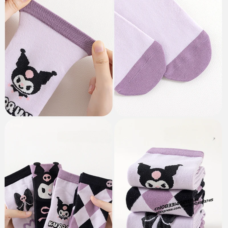 Kawaii Sanrio Kuromi Socks Anime Hello Kitty Spring Summer Sweet In The Tube Cartoon Socks Cute Girls Cotton Home Warm Sock