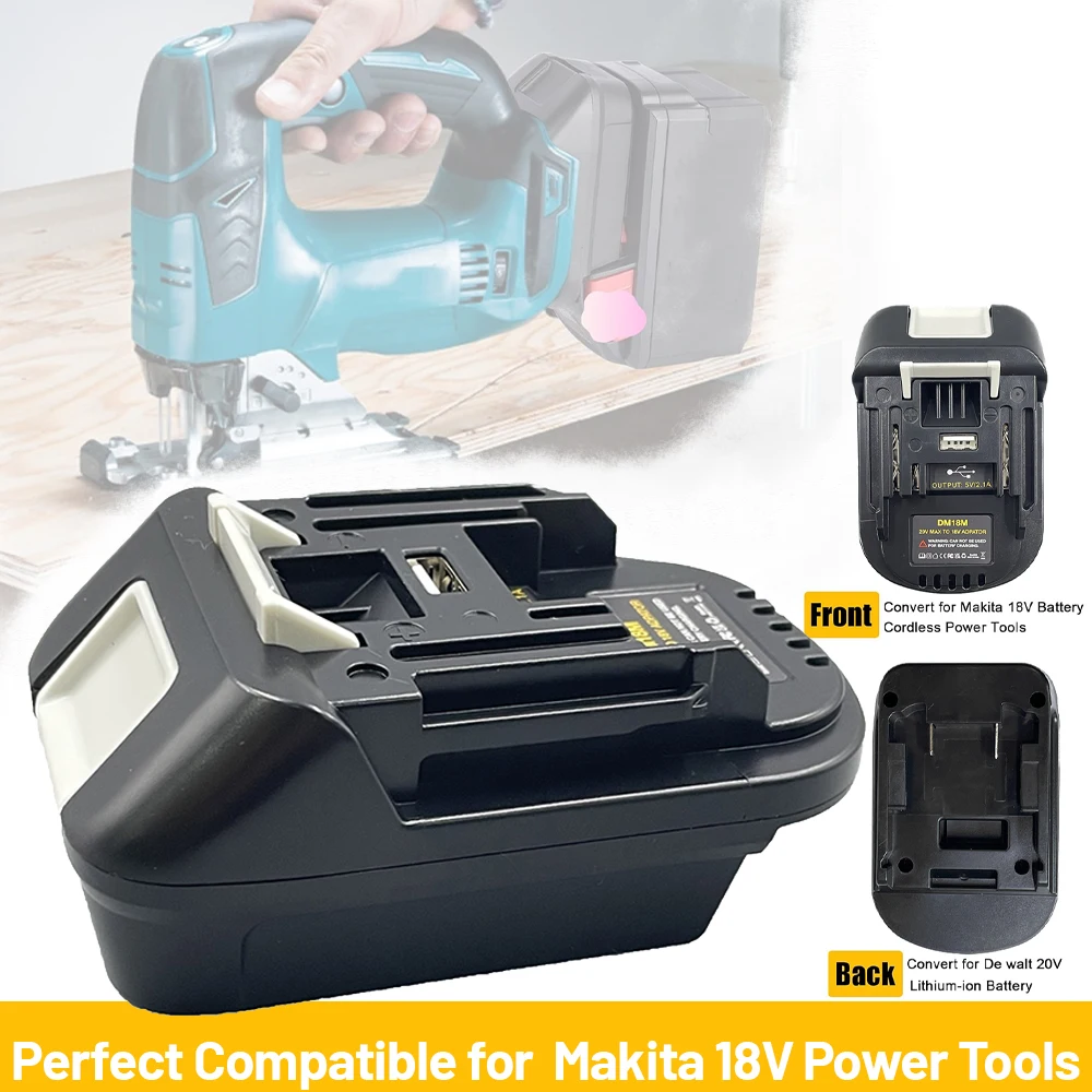 

Адаптер для аккумуляторов DM18M, совместимый с литиевыми аккумуляторами Dewalt 18-20В, работает с беспроводными электроинструментами Makita 18В