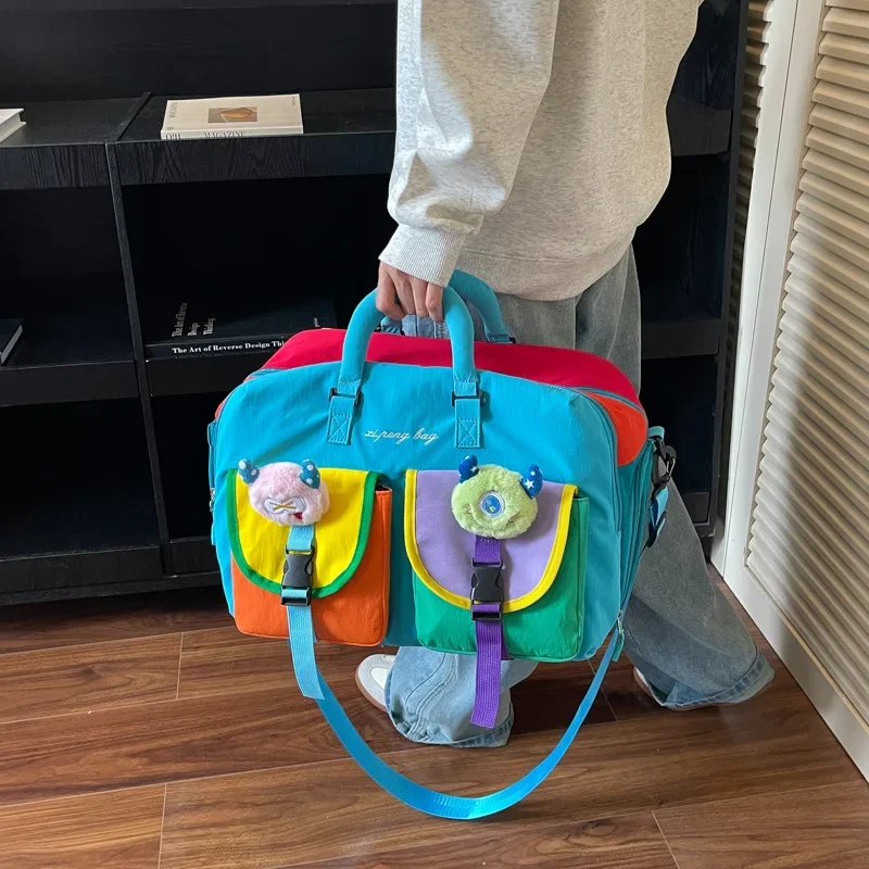 New Dopamine Contrasting Color Large-capacity Travel Bag Short-distance Travel Boarding Bag Sports Fitness Leisure Bag
