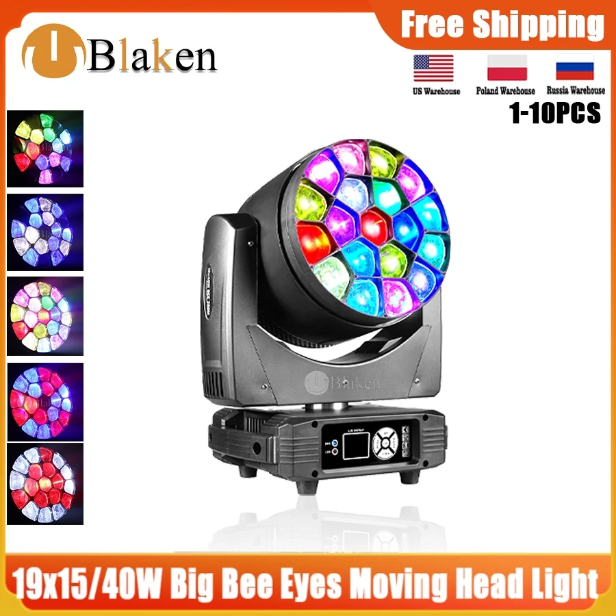 

1-10Pcs LED Big Bees Eyes 19x15/40W Moving Head Led Laser Light For DJ Club Bar KTV Dance Stage Atmosphere Beam Disco Light
