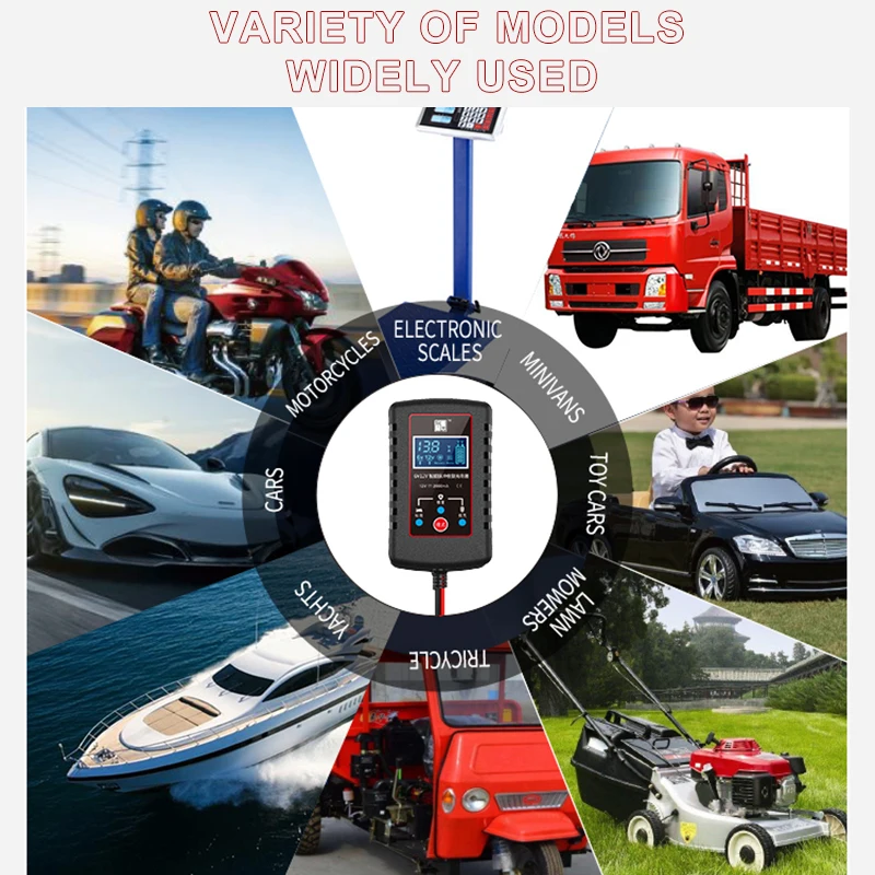 6V 12V 2A Smart Battery Charger for Car Automatic Float Charger Motorcycle Lawn Mower Tractor Lead-acid AGM GEL Toy Battery