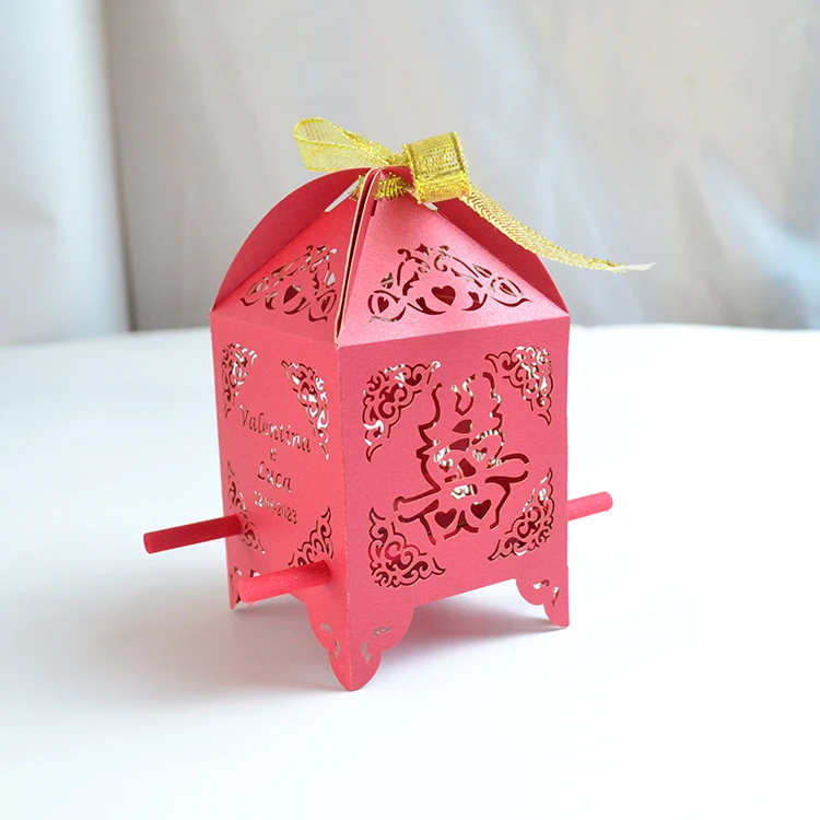 Double Happiness Chinese Classical Sedan Personalized Laser Cut Red Wedding Favor Candy Boxes