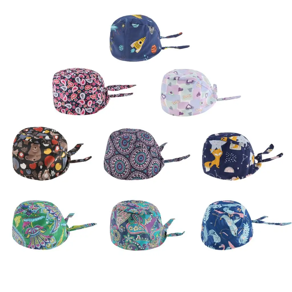 Unisex Adjustable Scrub Cap Cotton Breathable Hat Sweat Wicking Beanie for Hospital Clinic