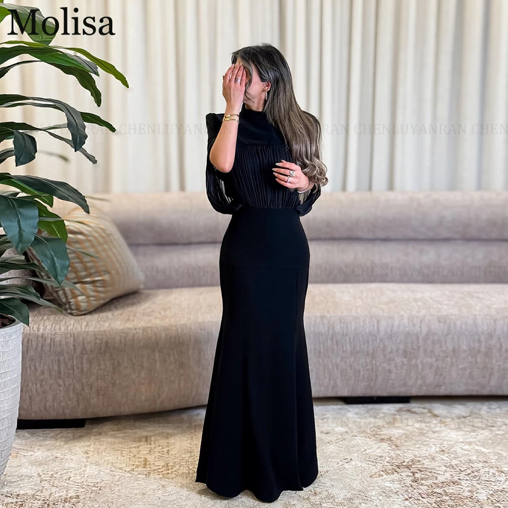 

MOLISA Black Elegant Formal Occasion Dresses 2025 New Customized Pleated Mermaid O-Neck Chiffon Long Party Prom Evening Gowns