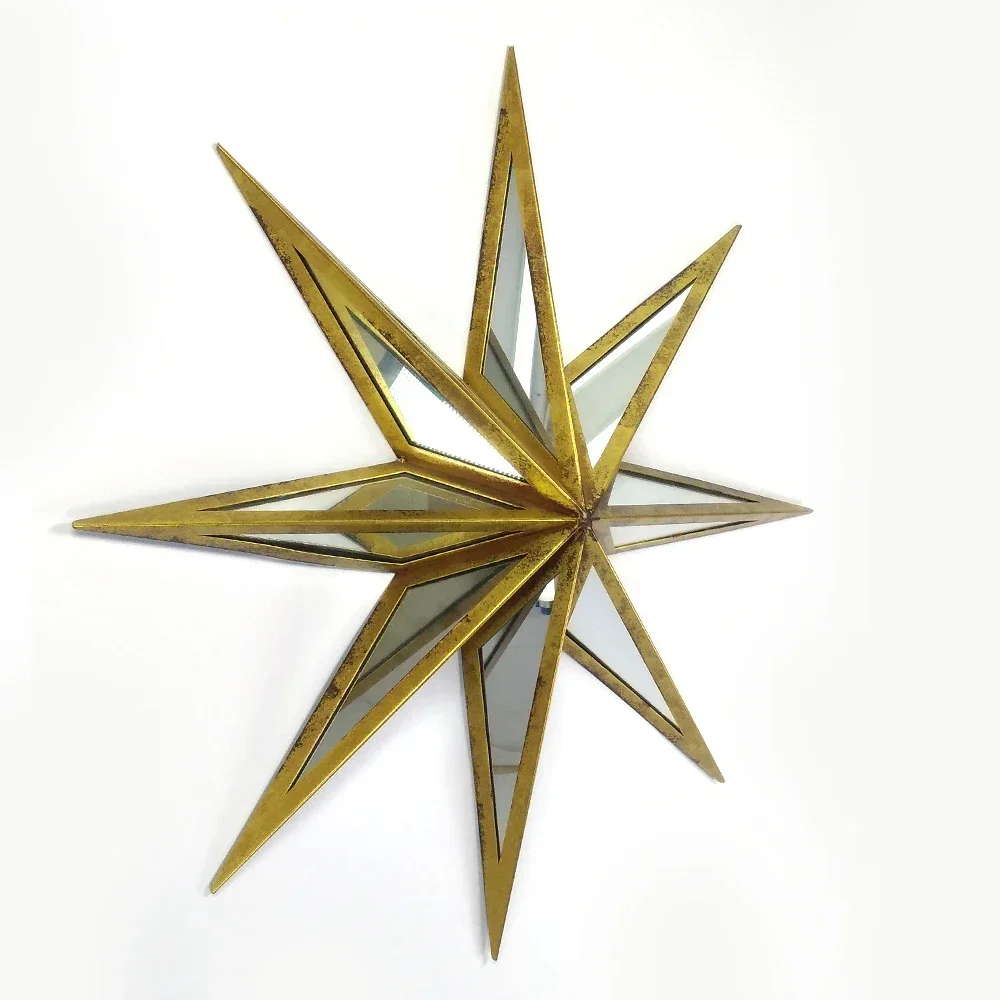 23 Inch 58.5cm Star Shape Gold Wall Mounted Metal Framed Decorative Mirror Glass for Living Room