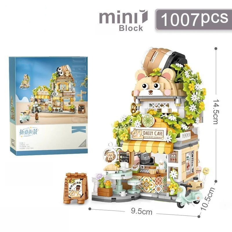 Creative Folding Cafe City Street View Mini Building Blocks DIY Home Decoration Set Adult Children Educational Toy Gift