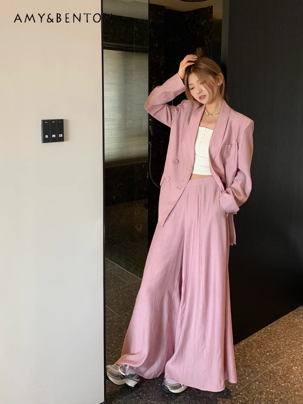 

Commute Style Temperament Leisure Suit Summer New Thin Loose Sun Protection Coat Wide Leg Pants 2 Piece Sets Womens Outfits