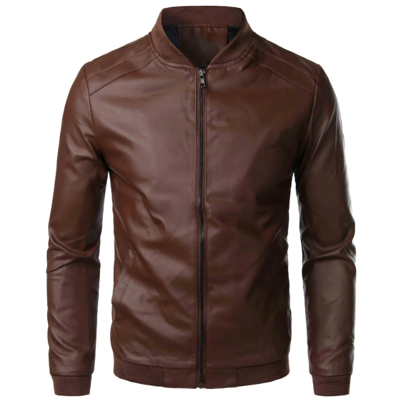 

New PU leather jacket, men's outdoor baseball jacket, solid color, slim fit, motorcycle wear, casual slim fit chaquetas hombre