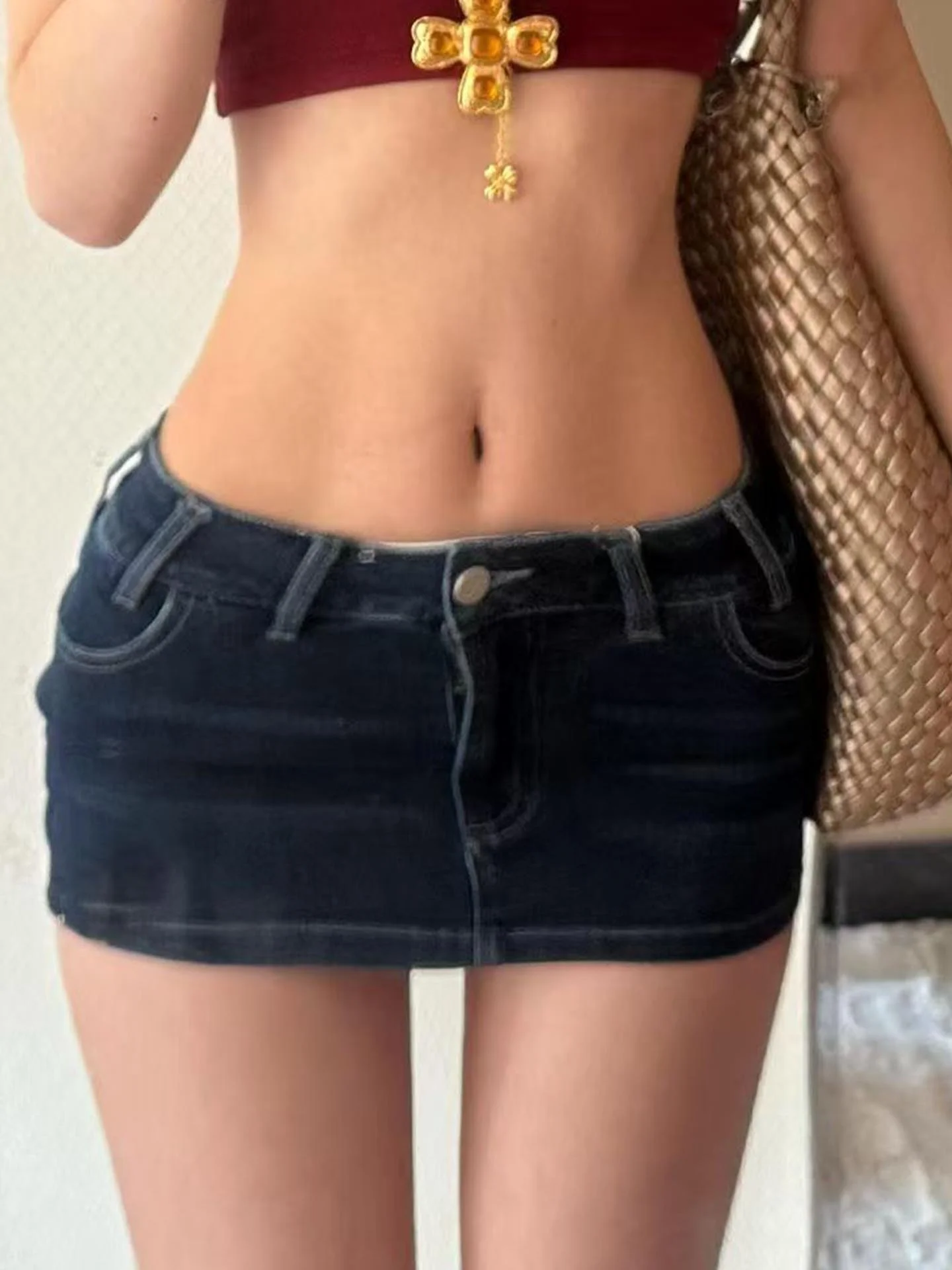 Falda de cintura baja para mujer, diseño creativo Sli, Material vaquero, faldas sexis ajustadas para mujeres jóvenes de 8 a 24 años