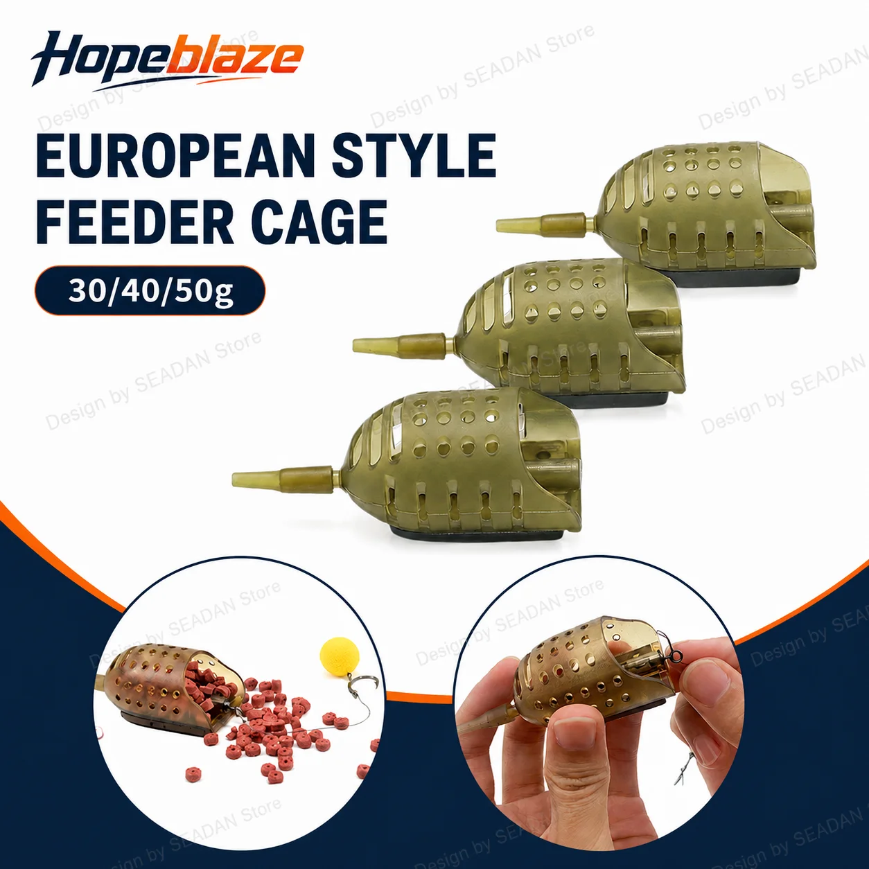 Cesta de pesca hueca con peso para carpa, carpa de hierba y carpa negra, tipo Method Feeder en línea, 30g/40g/50g