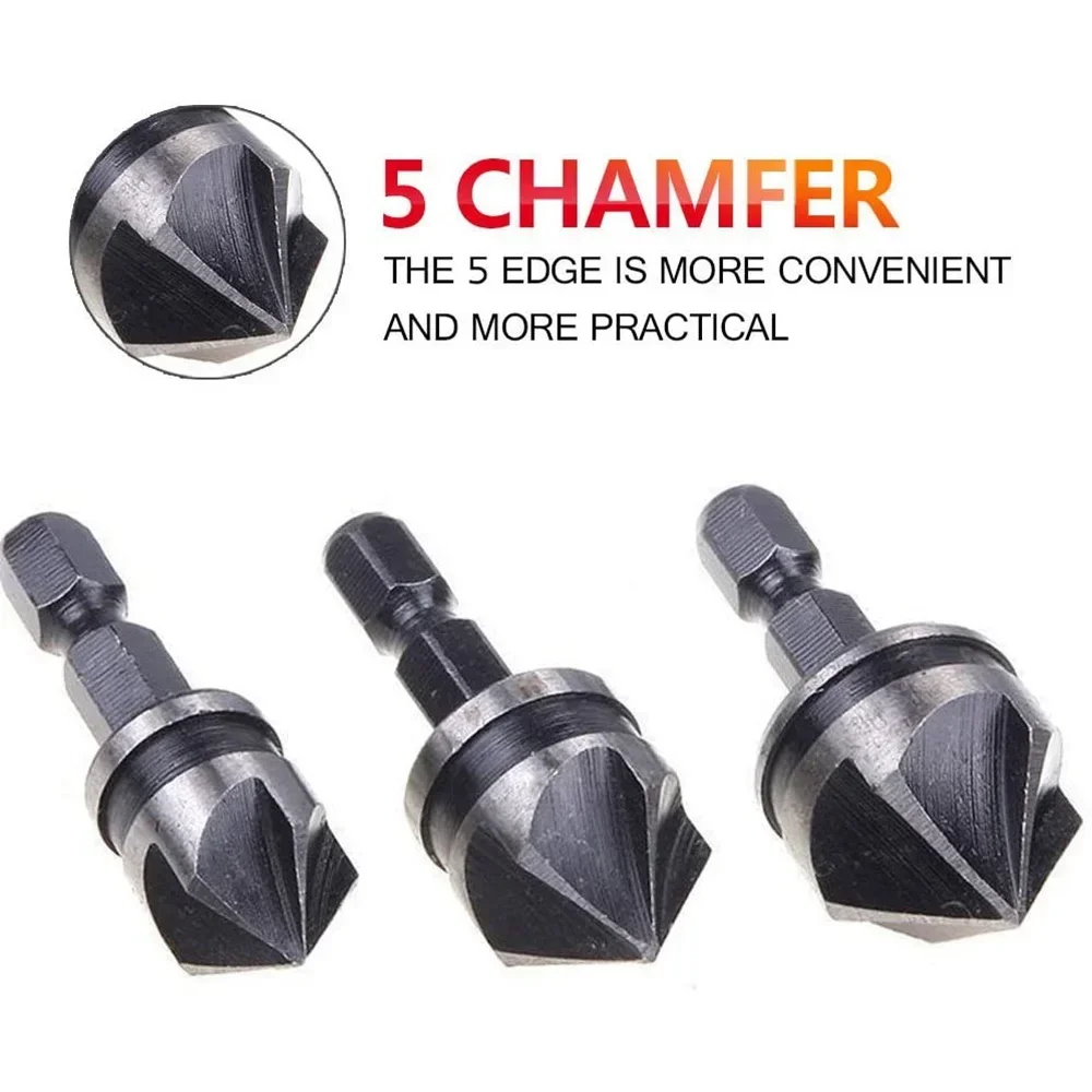 Countersink Drill Bit Set 12mm 16mm 19mm 1/4 Inch Hex Shank 90 Degree Chamfer Tool for Woodworking Drilling Accessories