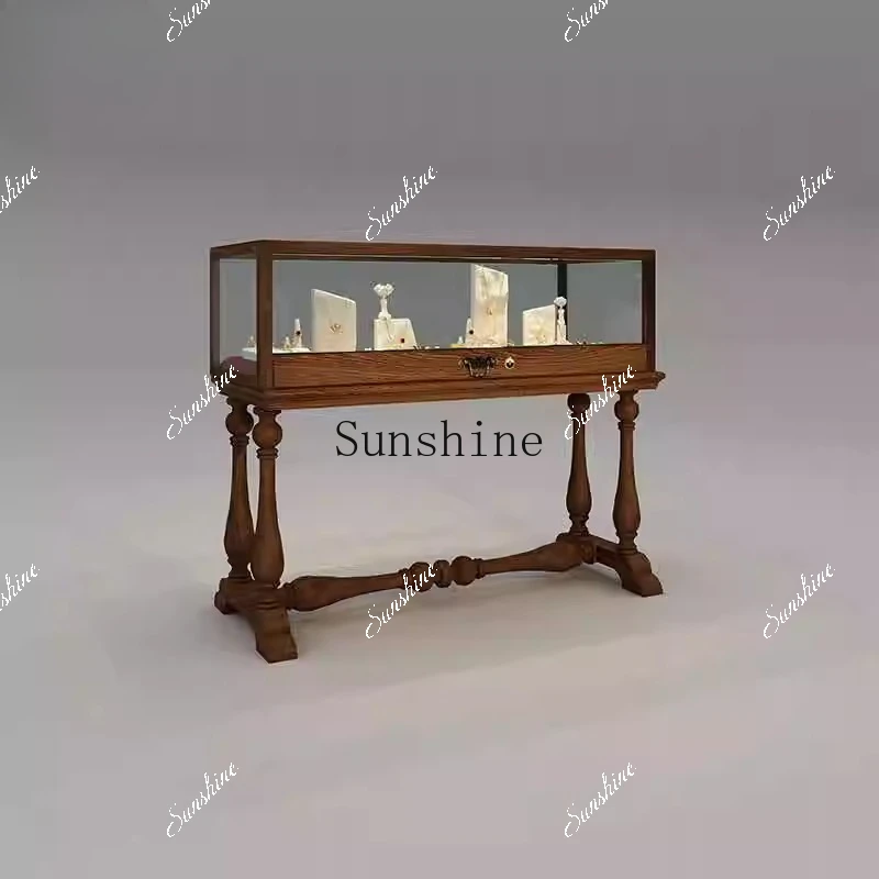 

European solid wood medieval bead display cabinet glass figure model display Zhongdao FT