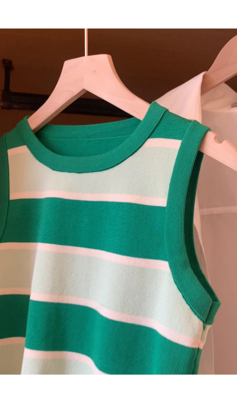 2026 Korean Style Versatile Striped Slim Tank Tops Women Summer Wearing Outside Fashion Sleeveless Top Women's Crop Tops