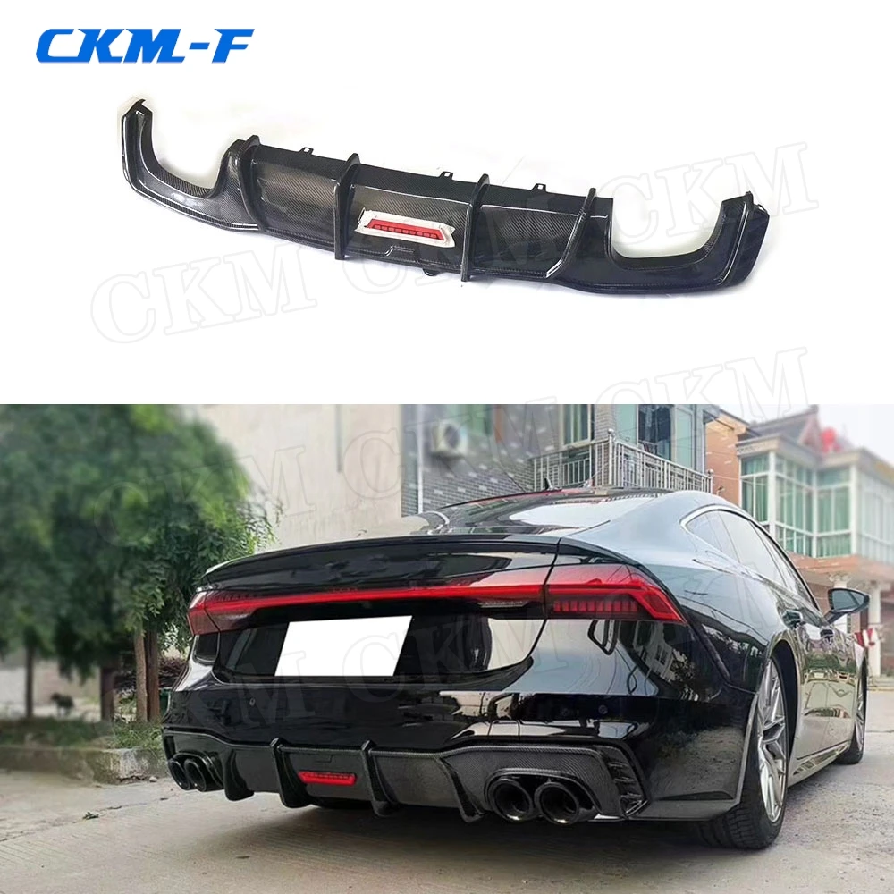 

Carbon fiber / FRP Rear Diffuser Lip Spoiler For Audi A7 Sline S7 2019-2021 with Lamp Back Bumper Guard Plate Car Styling