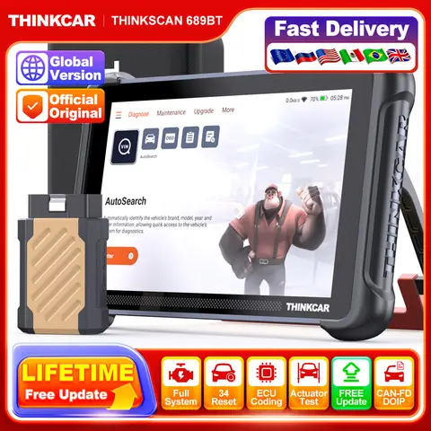 THINKSCAN 689BT Lifetime Free Auto OBD2 Scanner Full System 34 Reset ECU Coding Bidirectional Control Car Diagnostics Tools