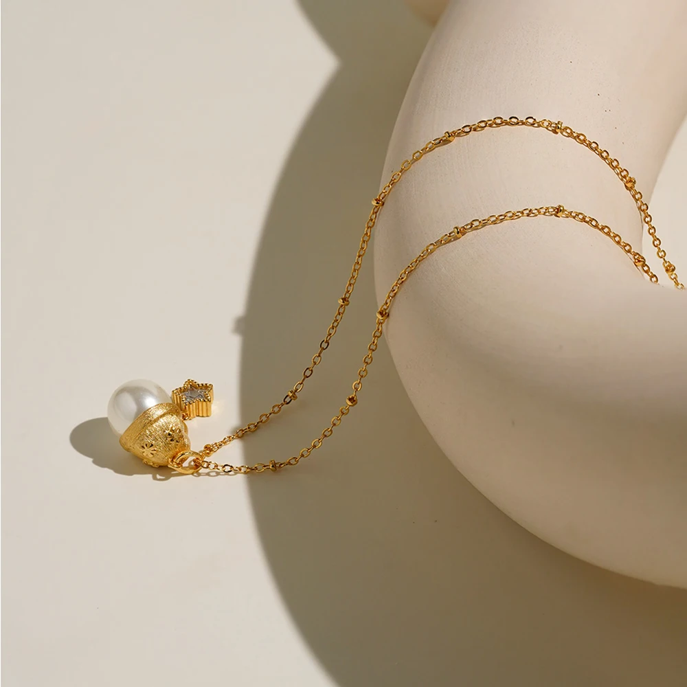 

ENFASHION Para Mujer Pearls Brim Pendant Stars Necklace For Women's Stainless steel 18K Plated Gold Delicate Jewelry P253647