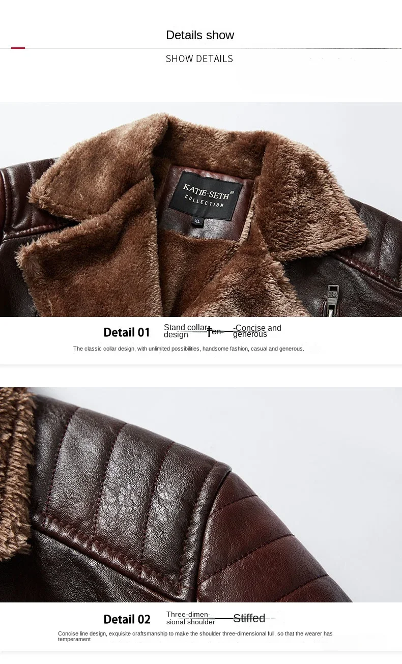 Men's Leather Jacket Autumn and Winter New Solid Color Slanted Zipper Design Outdoor Travel Lapel Coat Men Warm Leather Clothing