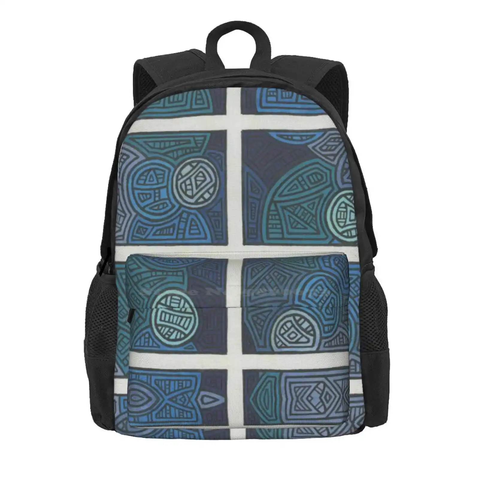 Panels Of Blue Circles Hot Sale Schoolbag Backpack Fashion Bags Blue Circle Rectangle Square Panes