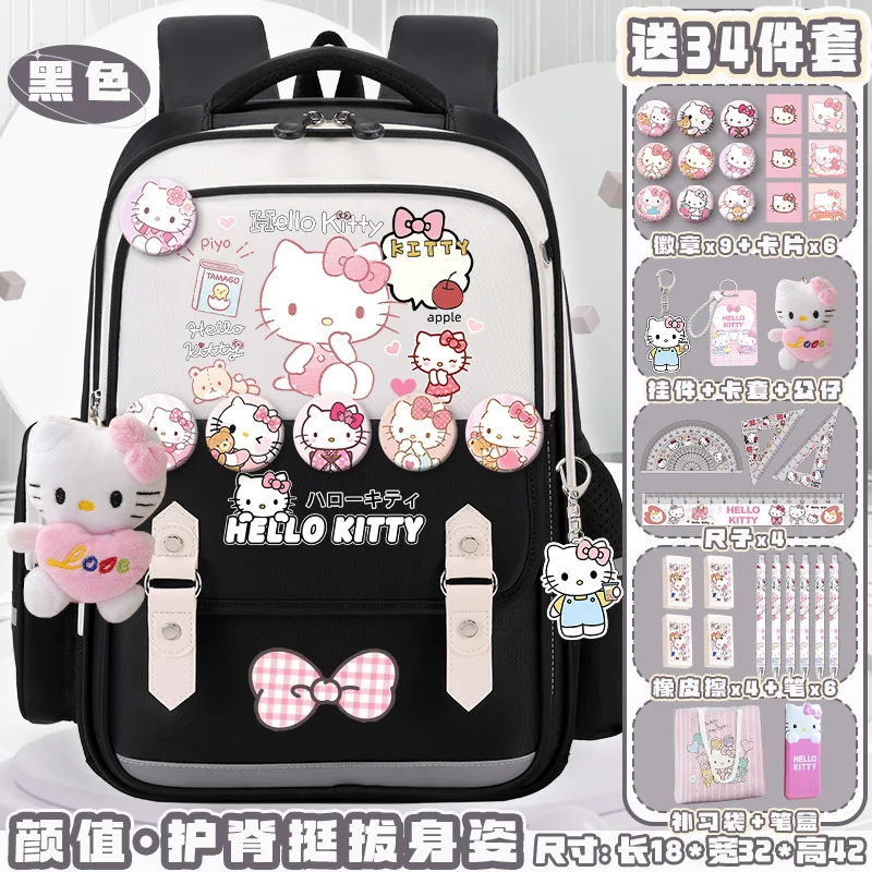 Sanrio-mochila escolar de Hello Kitty para estudiantes, almohadilla de hombro, ligera y de gran capacidad, informal, impermeable, resistente a las manchas