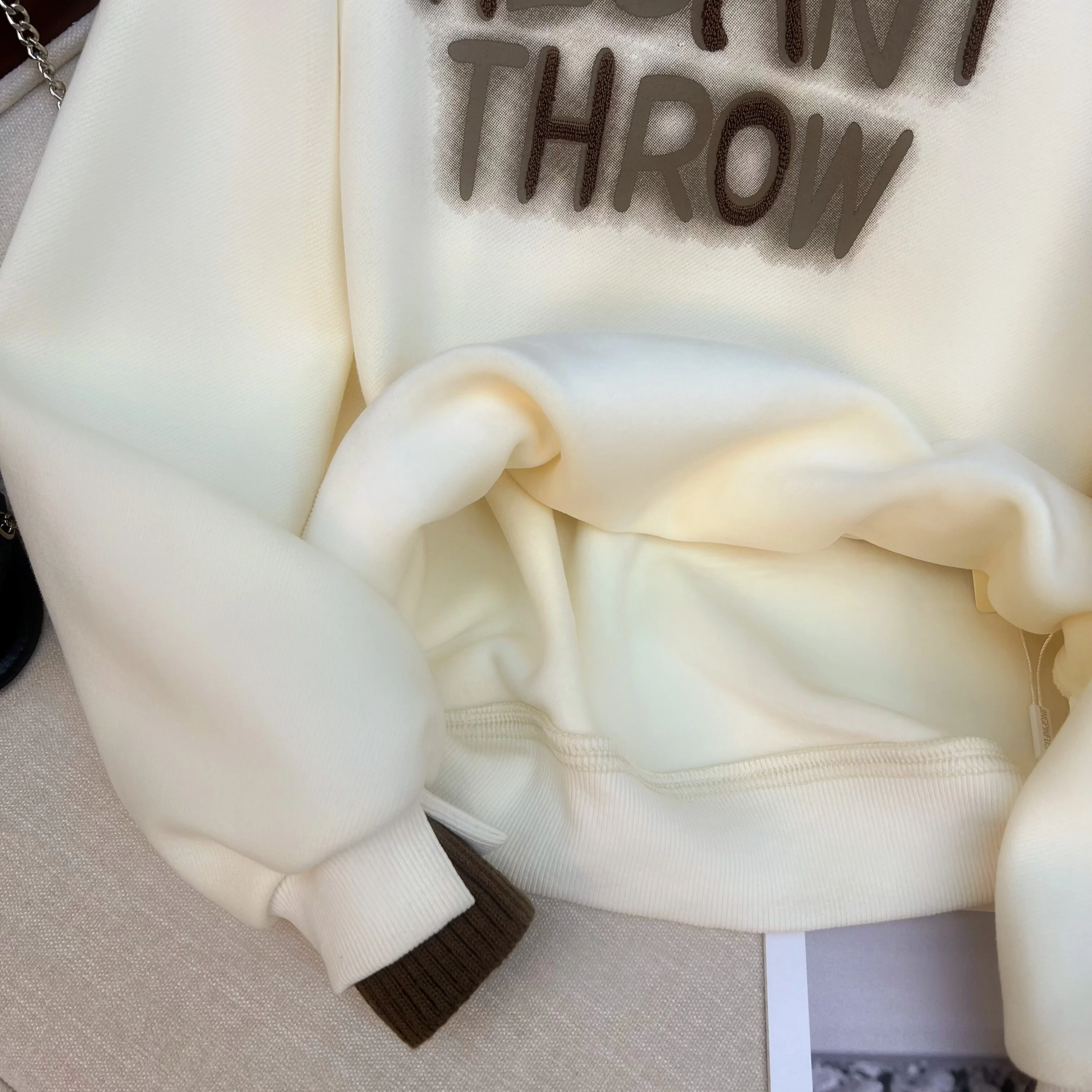 American Vintage Letter Embroidery Half-turtleneck Sweatshirt Women Autumn Winter Velvet Thickened Fake Two-piece Patchwork Top