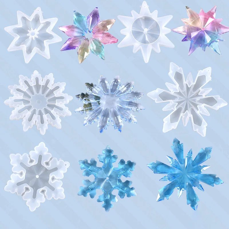 Multi-style Crystal Snowflake Shape With Hole Pendant Silicone Mold Christmas Tree Hanging Decoration Epoxy Resin Molds