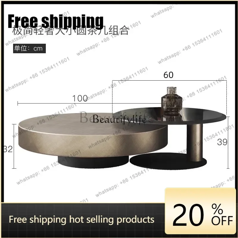 HJ Italian Minimalist Modern Minimalist Saddle Leather Coffee Table Small Apartment Storage High-quality Floor Cabi