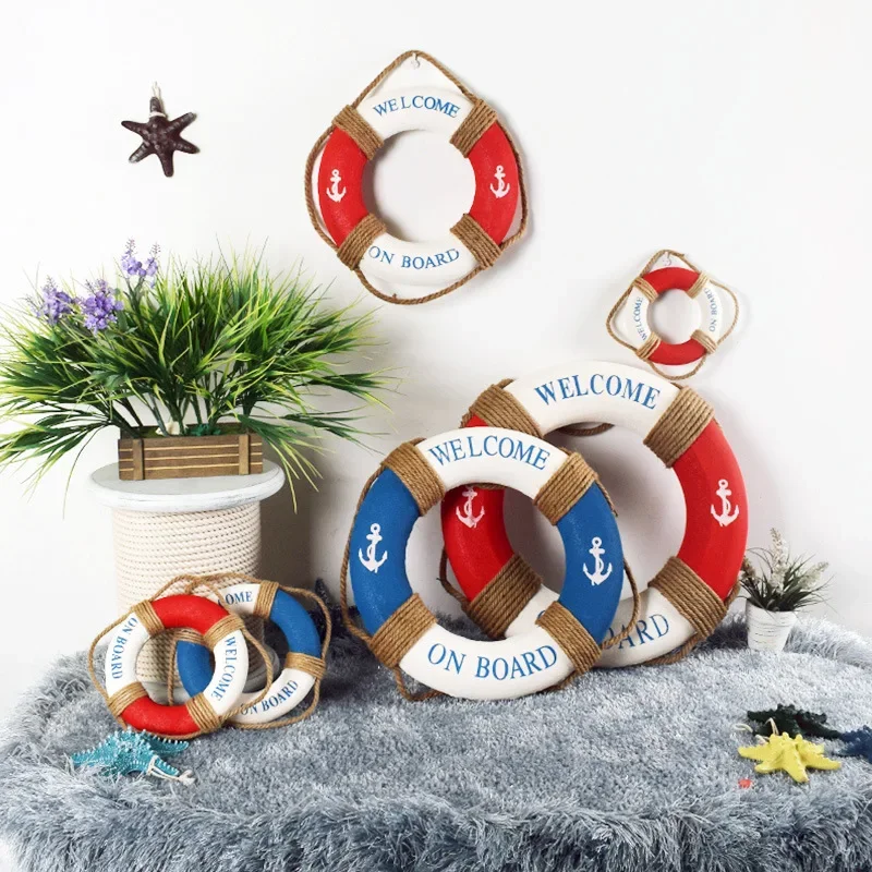 Mediterranean Life Buoy Welcome Sign Wall Ornament Rustic Life Ring Foam Crafts Living Room Nautical Decoration for Home Shop