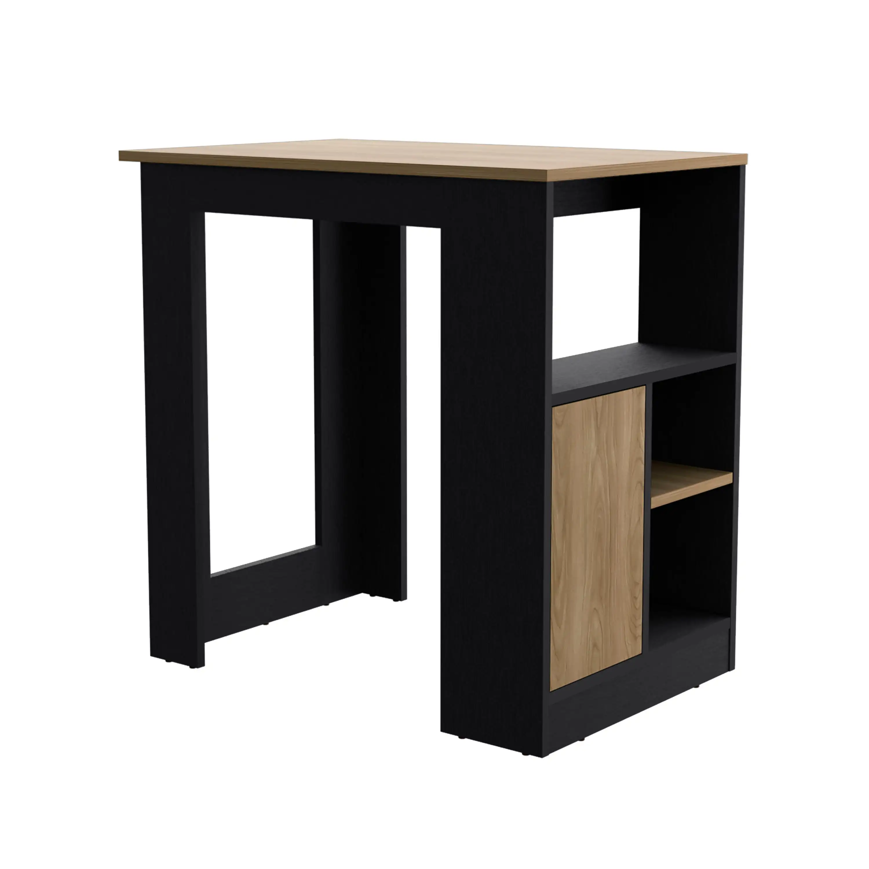 Stirling Kitchen Island with 1-Door Cabinet Push to open System and Side Shelves Black -  Natural Oak