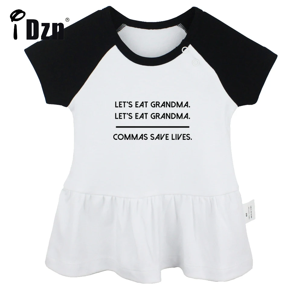 iDzn Summer NEW Commas Save Lives Baby Girls Cute Short Sleeve Dress Infant Funny Pleated Dress Soft Cotton Dresses Clothes