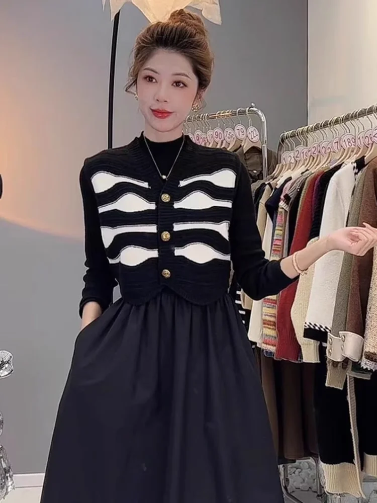 Fall 2026 New Style Elegant Color Block Sleeveless Knitted Open Cardigan Top V Neck Single Button Women's Vest Sweater Jacket