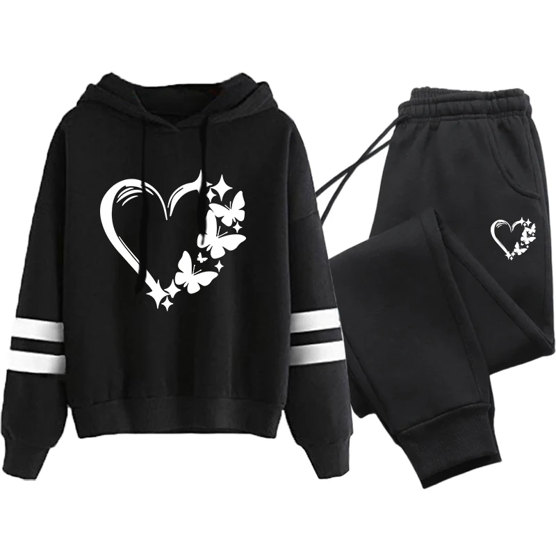 Dames trainingspak hart bedrukte streep hoodies voor dames casual sport jogging sweatshirts 2-delige sets hete verkoop dames broek set