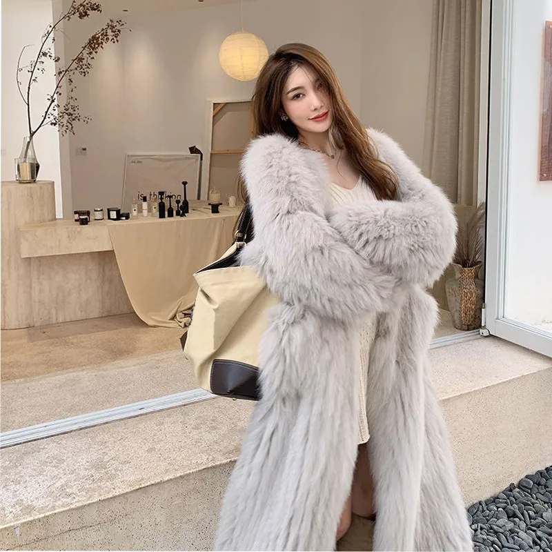 High Quality Women's Fur Coat Long Fluffy Jacket Elegant Lady Thick Warm Faux Fox Fur Coats Furry Overcoat Fur Cardigan Outwear