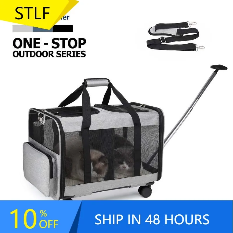 

STLFDouble Compartment Pet Carrier With Detachable Wheels Rolling Carrier for 2 Small Cats Dog Carrying case