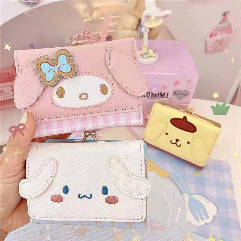 

Sanrio Hello Kitty Bag Kawaii Cinnamon My Melody Kuromi Casual Fashion PU Leather Wallet Cute Folding Card Bags Birthday Gifts