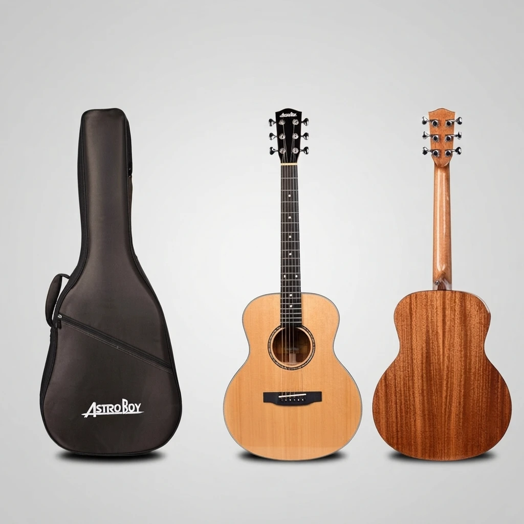 GA Round Body Acoustic Guitar Comfortable Natural Gloss Top Red-Brown Back Sides 6 Strings with Gig Bag for Beginners Practice