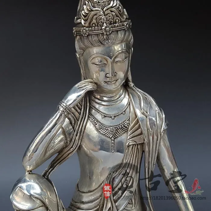 Large Antique Copper Brass Silver-plated Pure Copper Guanyin Ornaments Free Guanyin Feng Shui Decorative Gifts Antique Bronzes.