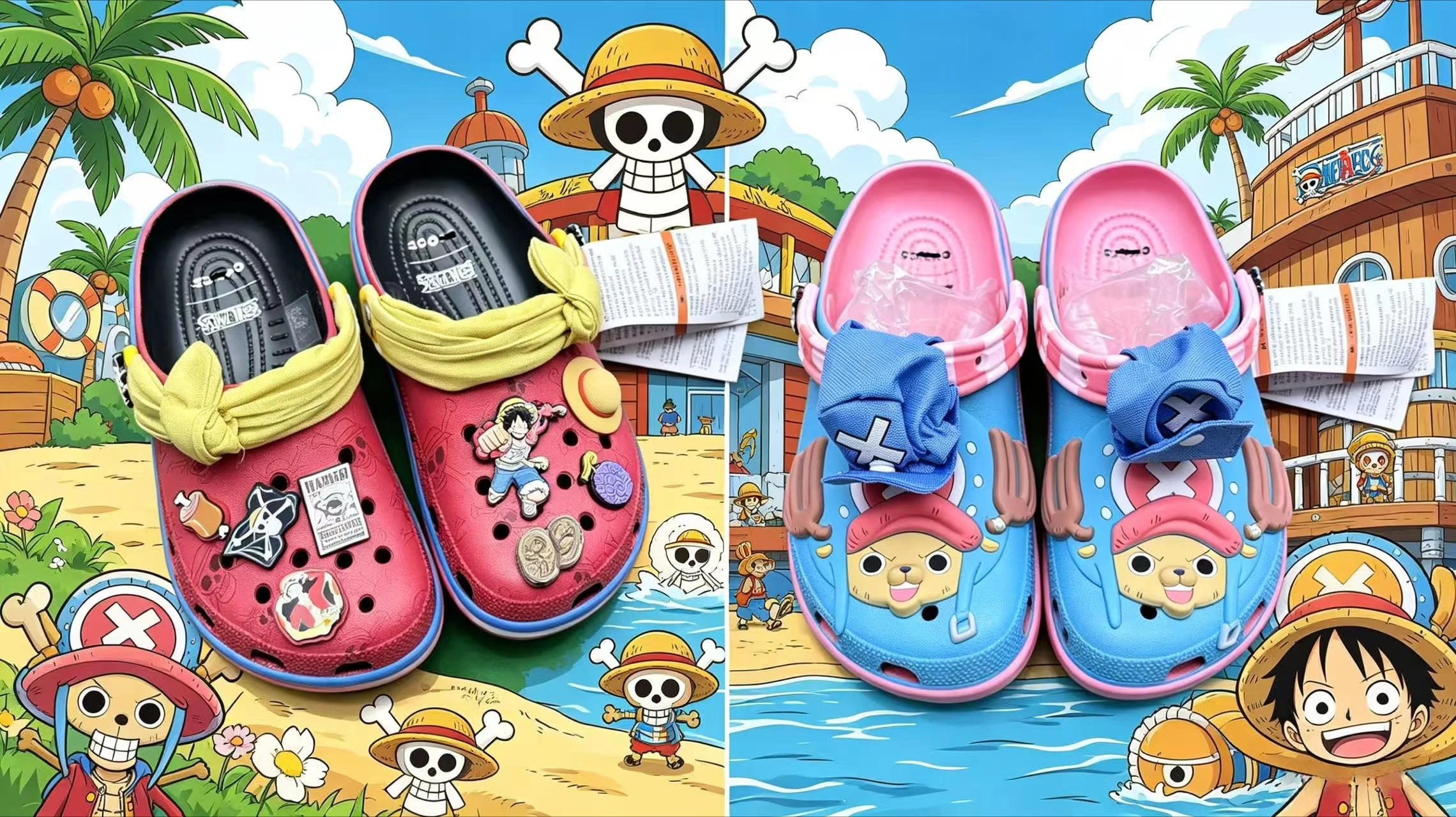 Новые пляжные сандалии-клоги в аниме-стиле One Piece с Луффи, коллекция 2026 года