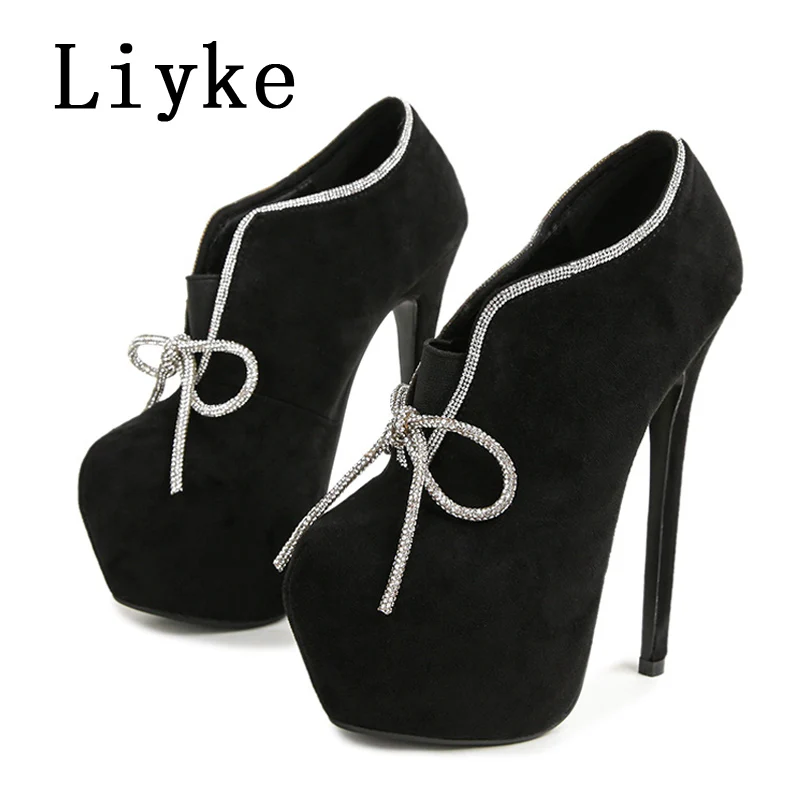 Liyke Runway Fashion Crystal Rhinestone Butterfly Knot Platform High Heels Ladies Party Prom Shoes Women Pumps Stilettos Mujer