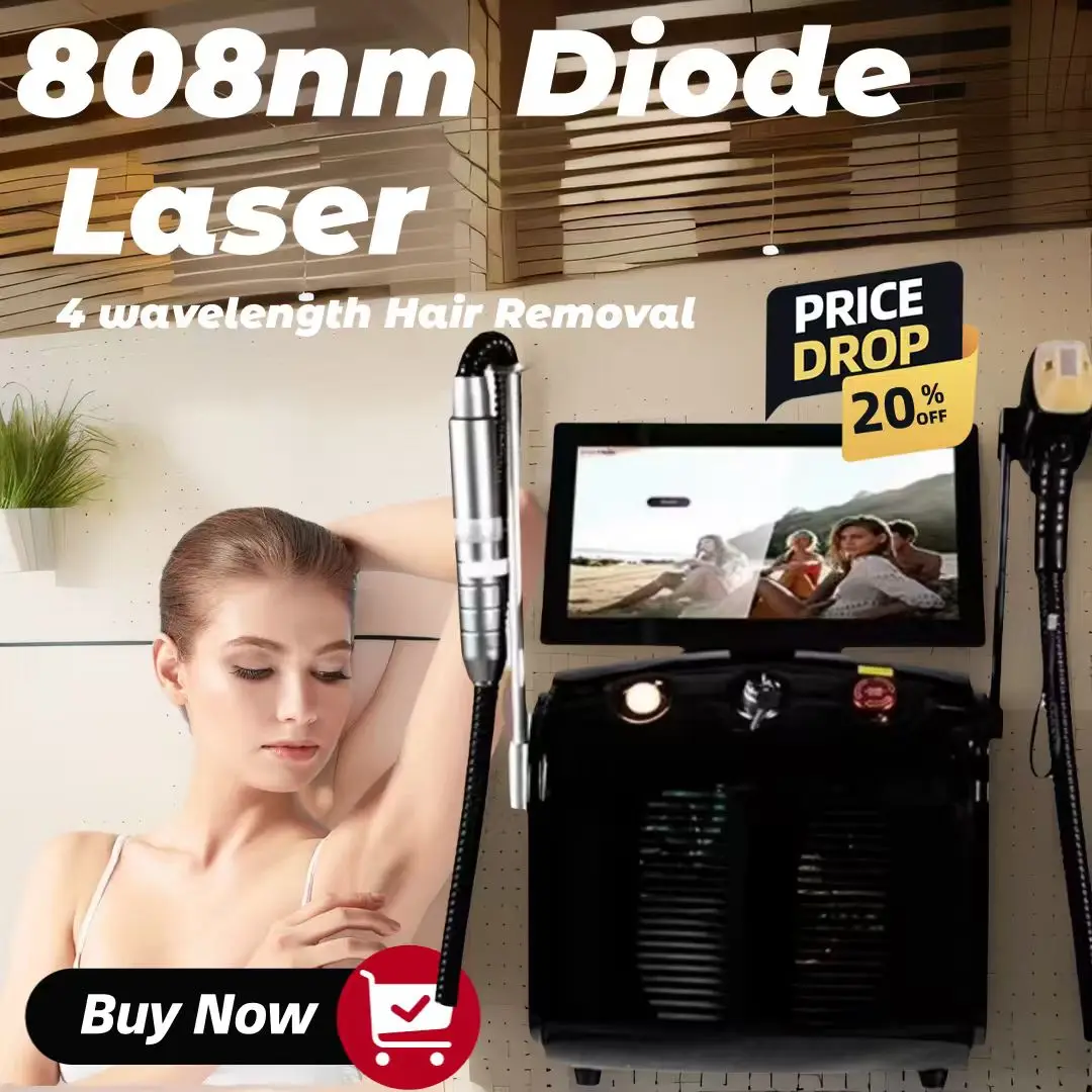 

Diode Laser Hair Removal Machine 4 Wavelengths 755 808 1064 940nm 40000W Titanium Ice Platinum Cooling System Painless Soprano f