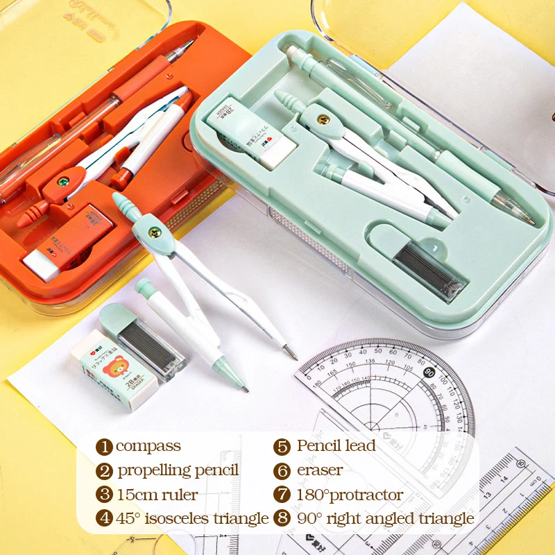 Imagem -02 - Desenho Régua Bússola Conjunto com Régua Transferidor Borracha Recarga e Armazenamento Box Matemática para Estudantes Papelaria Acessórios em 1