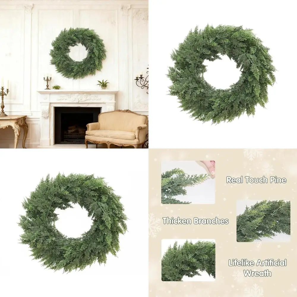 

Realistic 24 Cedar Artificial Wreath for Christmas Door and Wall Decorations, Suitable for Indoor or Outdoor Use