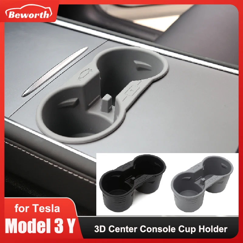 

Water Cup Holder for Tesla Model 3/Y 2023 Center Console Storage Box Insert Non-slip Silicone Phone Organizer Limiter Anti-bump