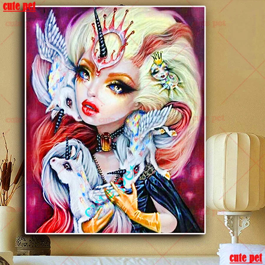 

diamond embroidery 3d Fantasy unicorn girl diy diamond painting cross stitch mosaic 5d full square round rhinestones art Decor